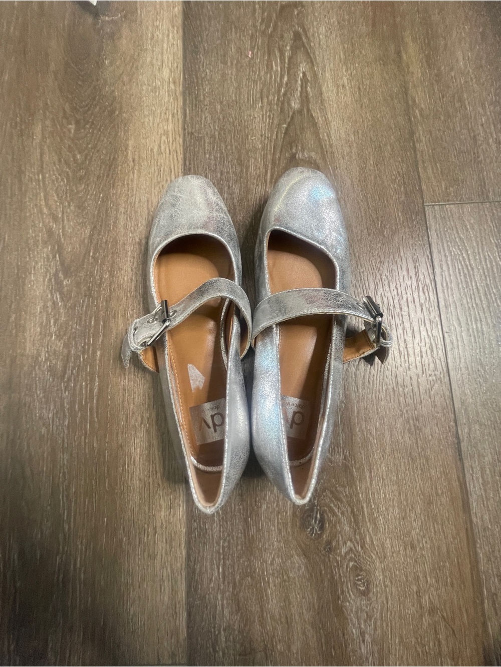 NWOT DV by Dolce Vita Silver Mary Jane Flats with Buckle Strap Square Toe 6.5 - Picture 2 of 6